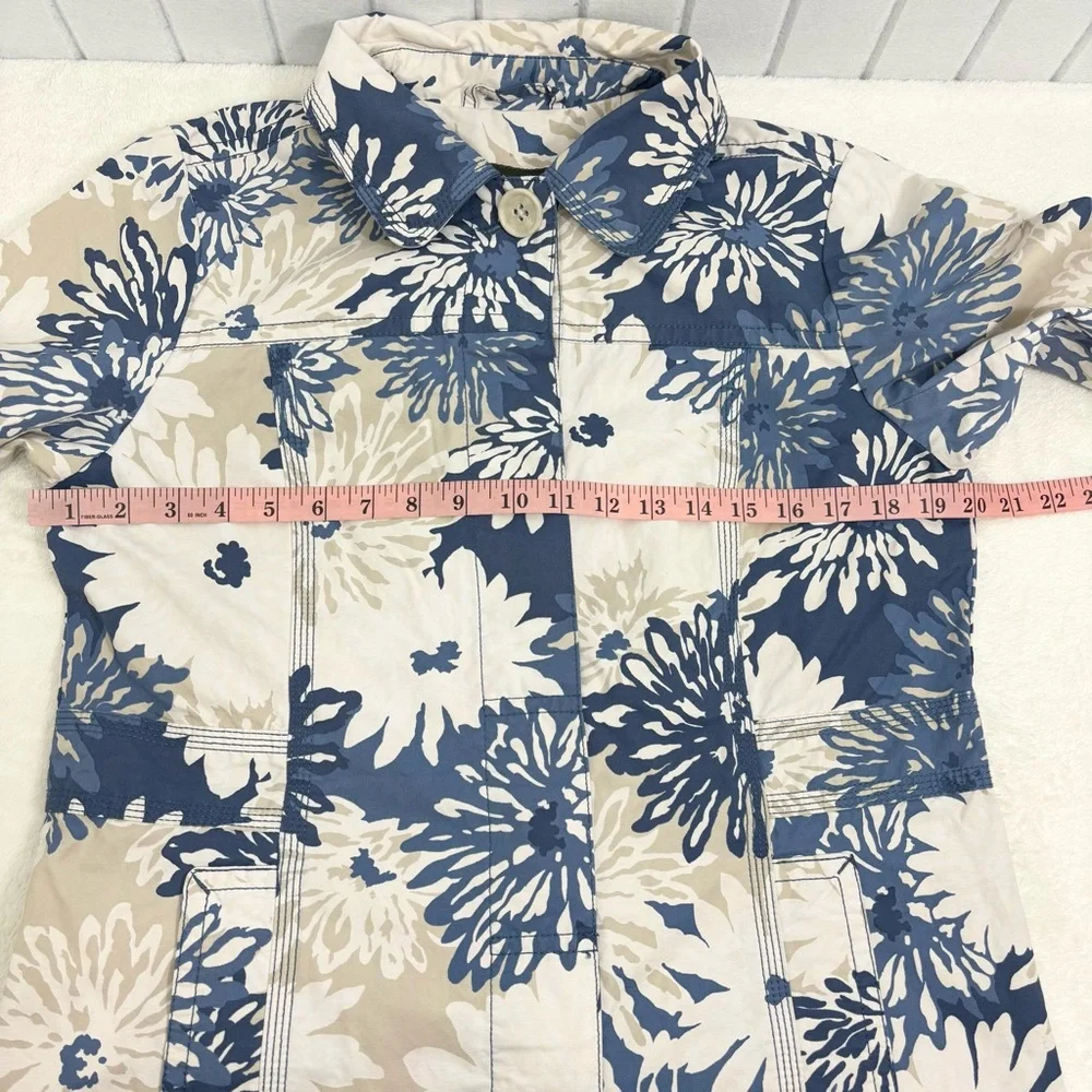 Eddie Bauer Rain Coat Floral Spring Jacket Retro Style Flowers Blue White Size S